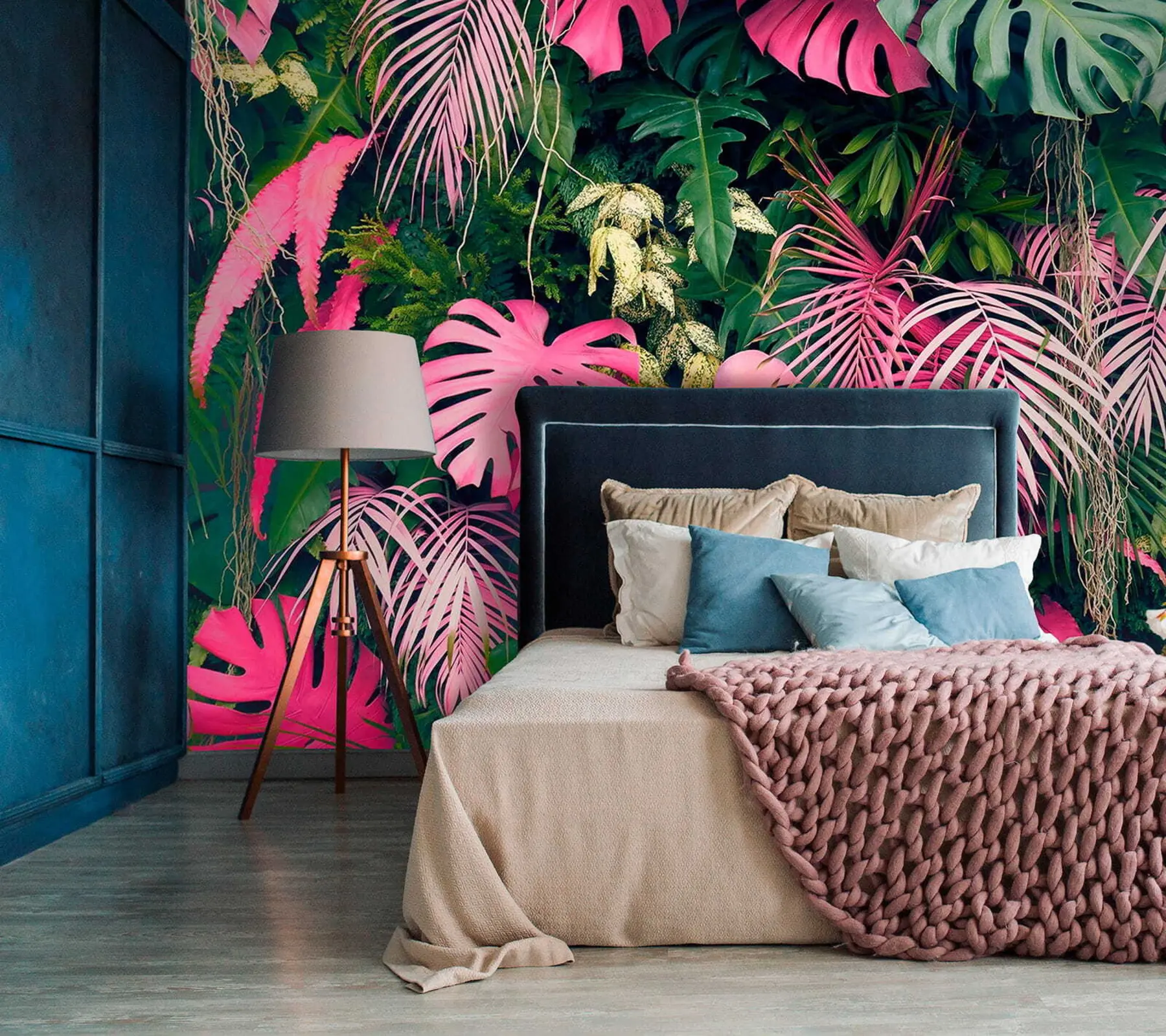 Fototapet Grönt och rosa lövverk u79682