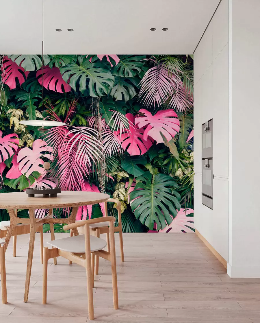 Fototapet Grönt och rosa lövverk u79682