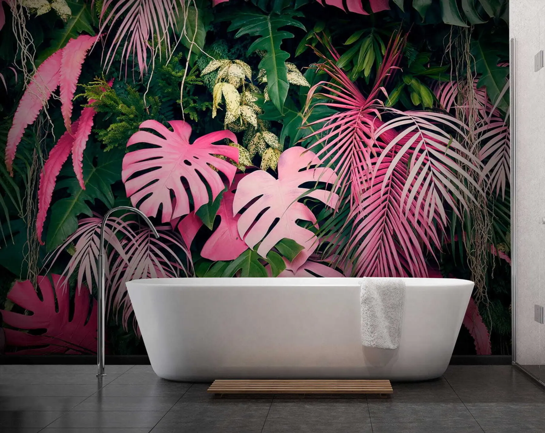 Fototapet Grönt och rosa lövverk u79682