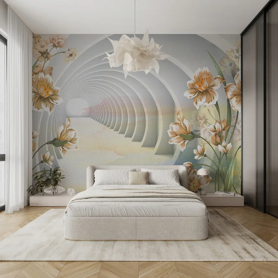 Fototapet 3D-tunnel och blommor u04401