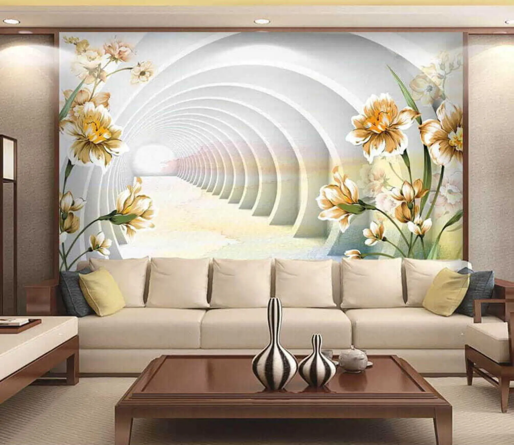 Fototapet 3D-tunnel och blommor u04401