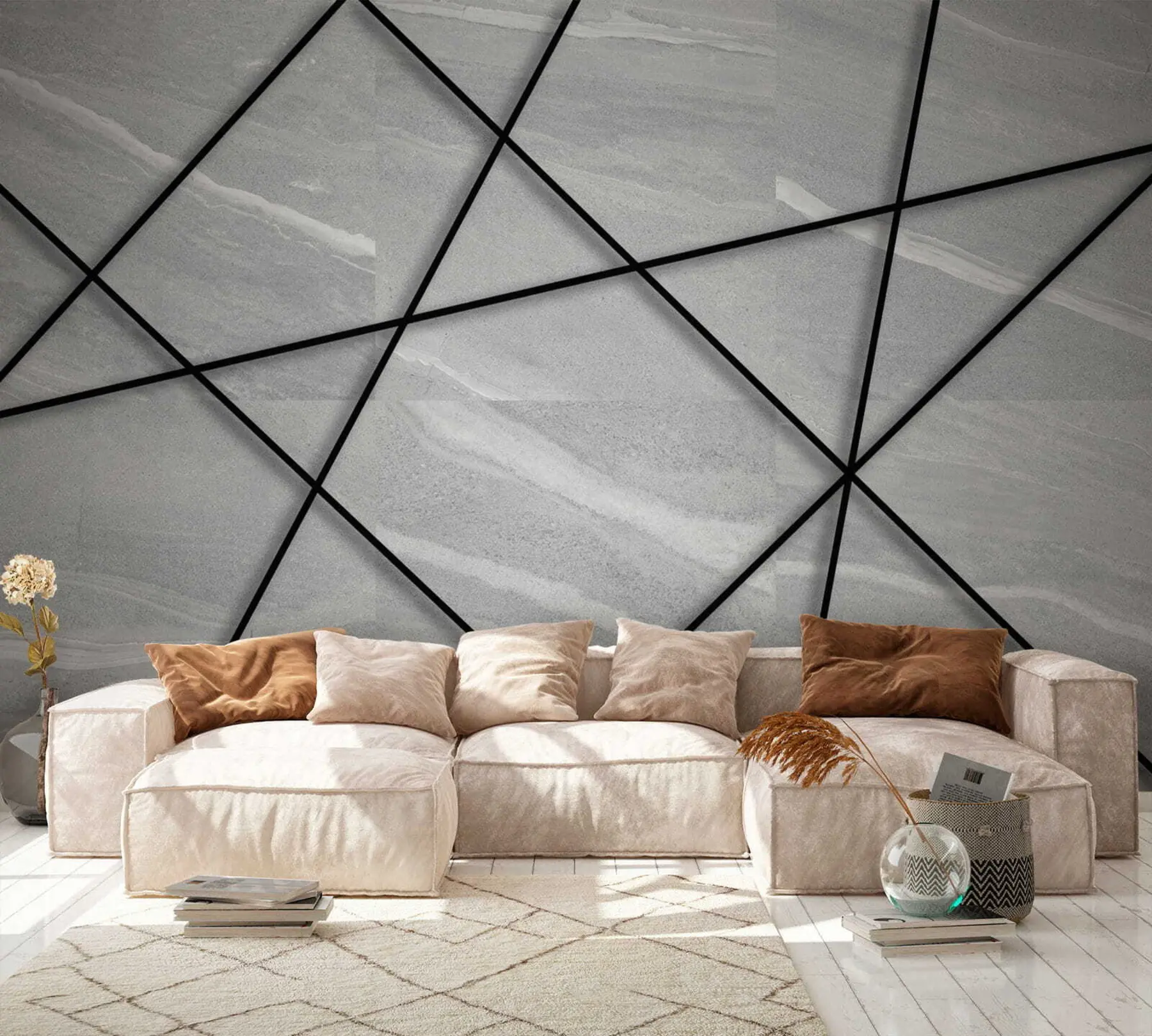 Fototapet Grå marmor och svarta linjer u16341