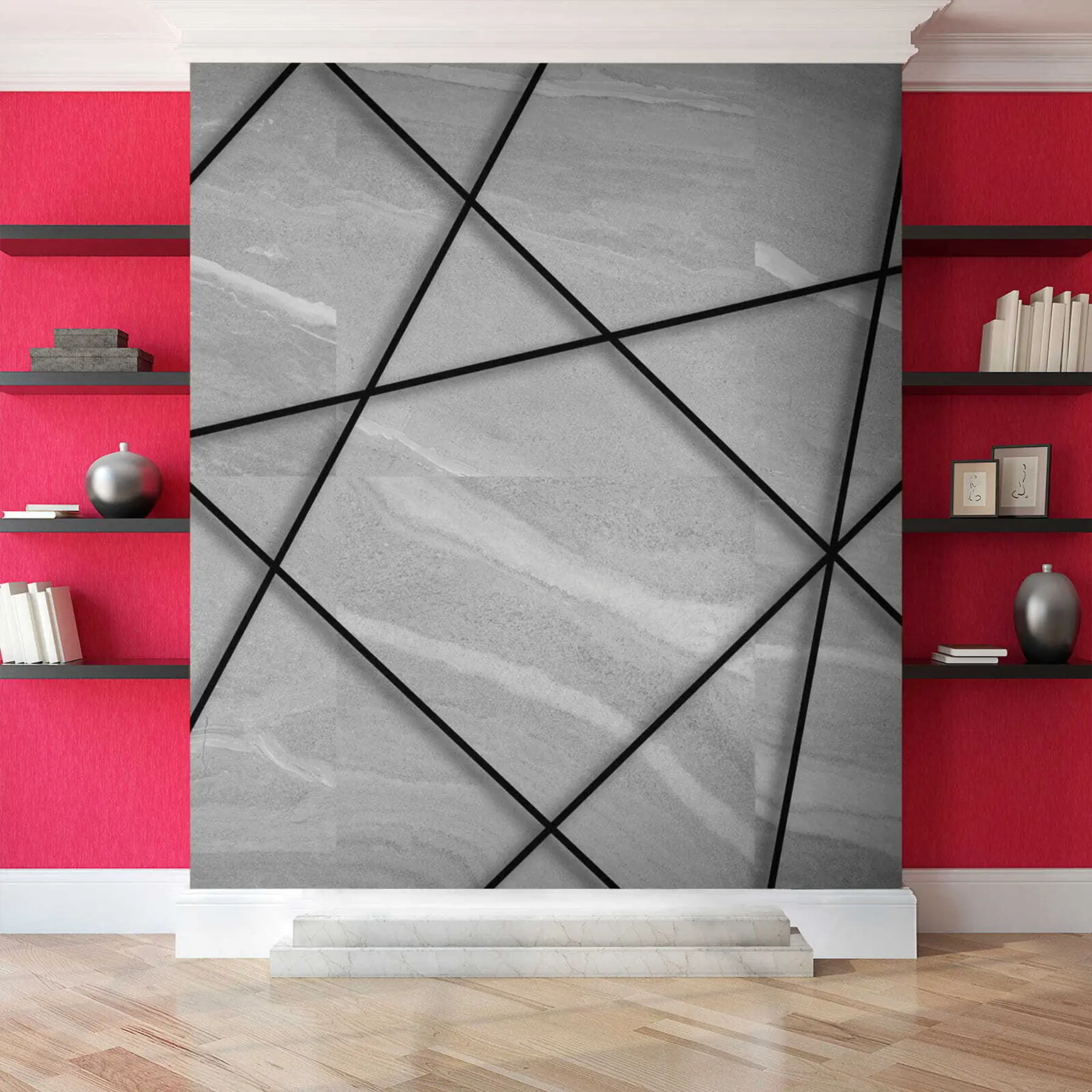 Fototapet Grå marmor och svarta linjer u16341