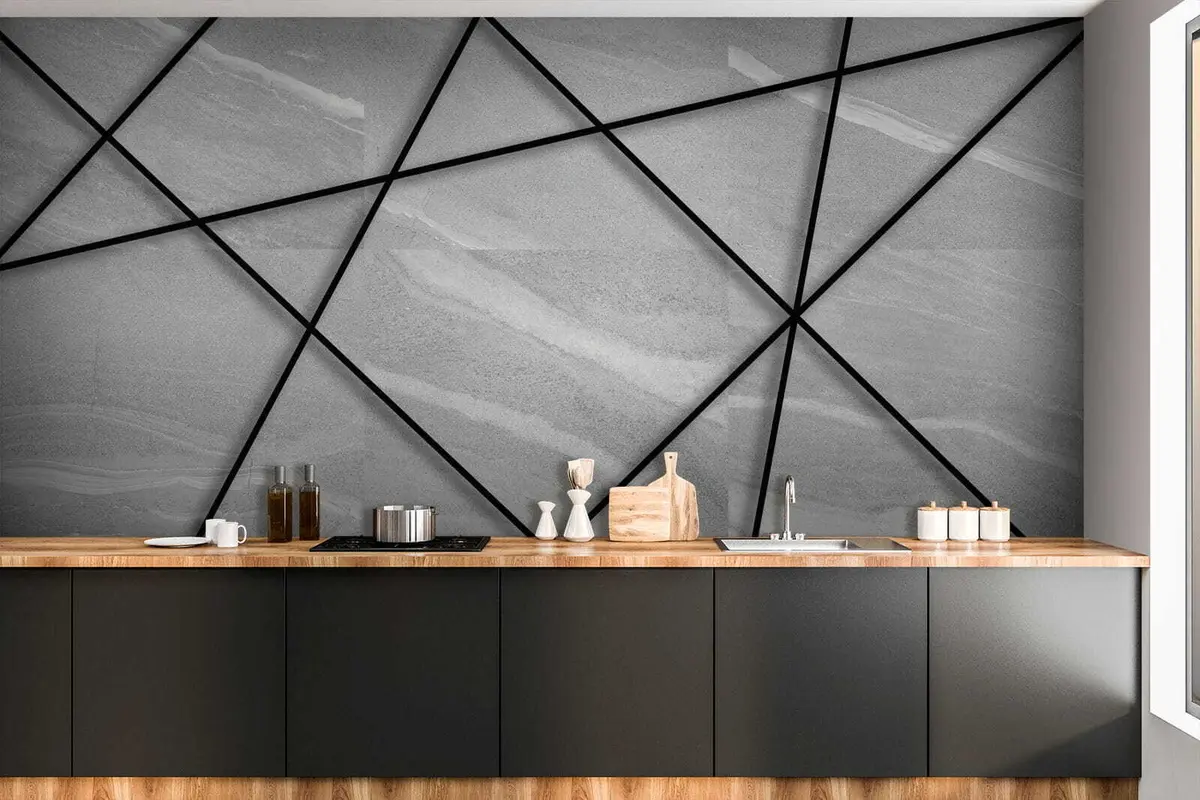 Fototapet Grå marmor och svarta linjer u16341