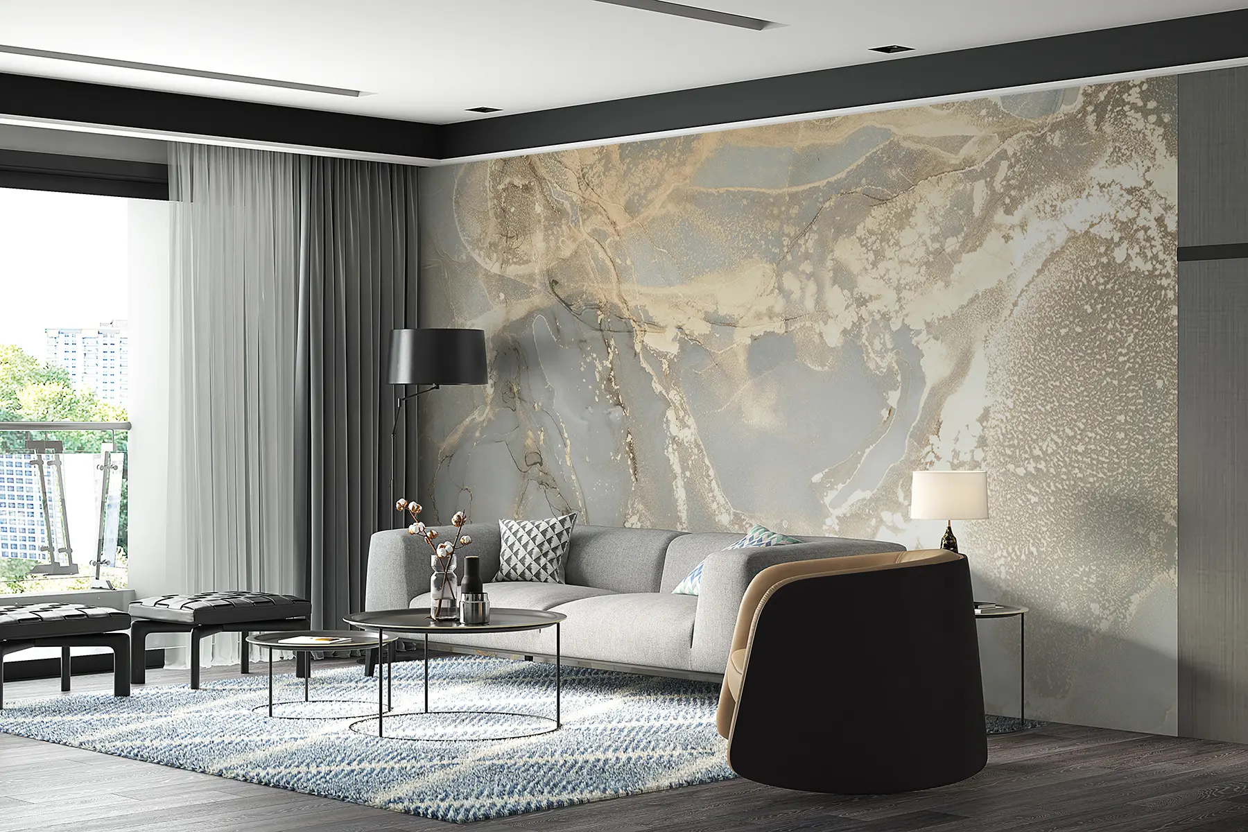 Fototapet Grå och gul marmor u17492