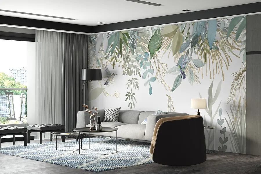 Fototapet Exotiska växter och kolibrier u17579