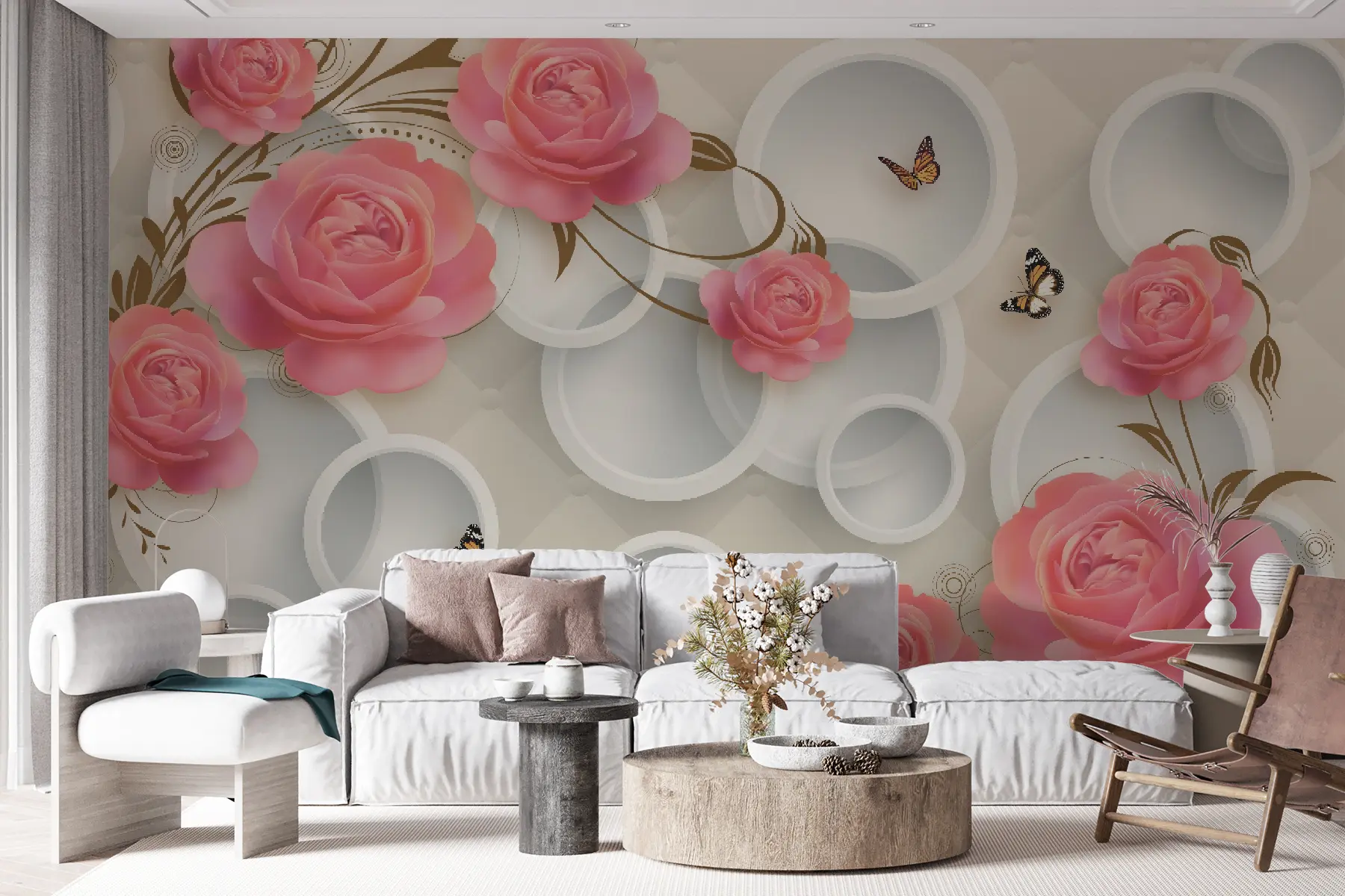 Fototapet Rosa rosor och lockar u22883