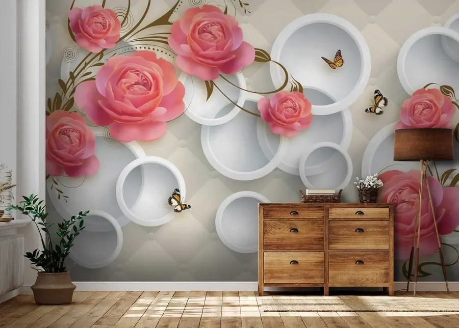 Fototapet Rosa rosor och lockar u22883