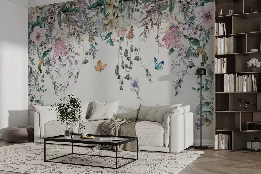 Fototapet Exotiska blommor och fjärilar u30601