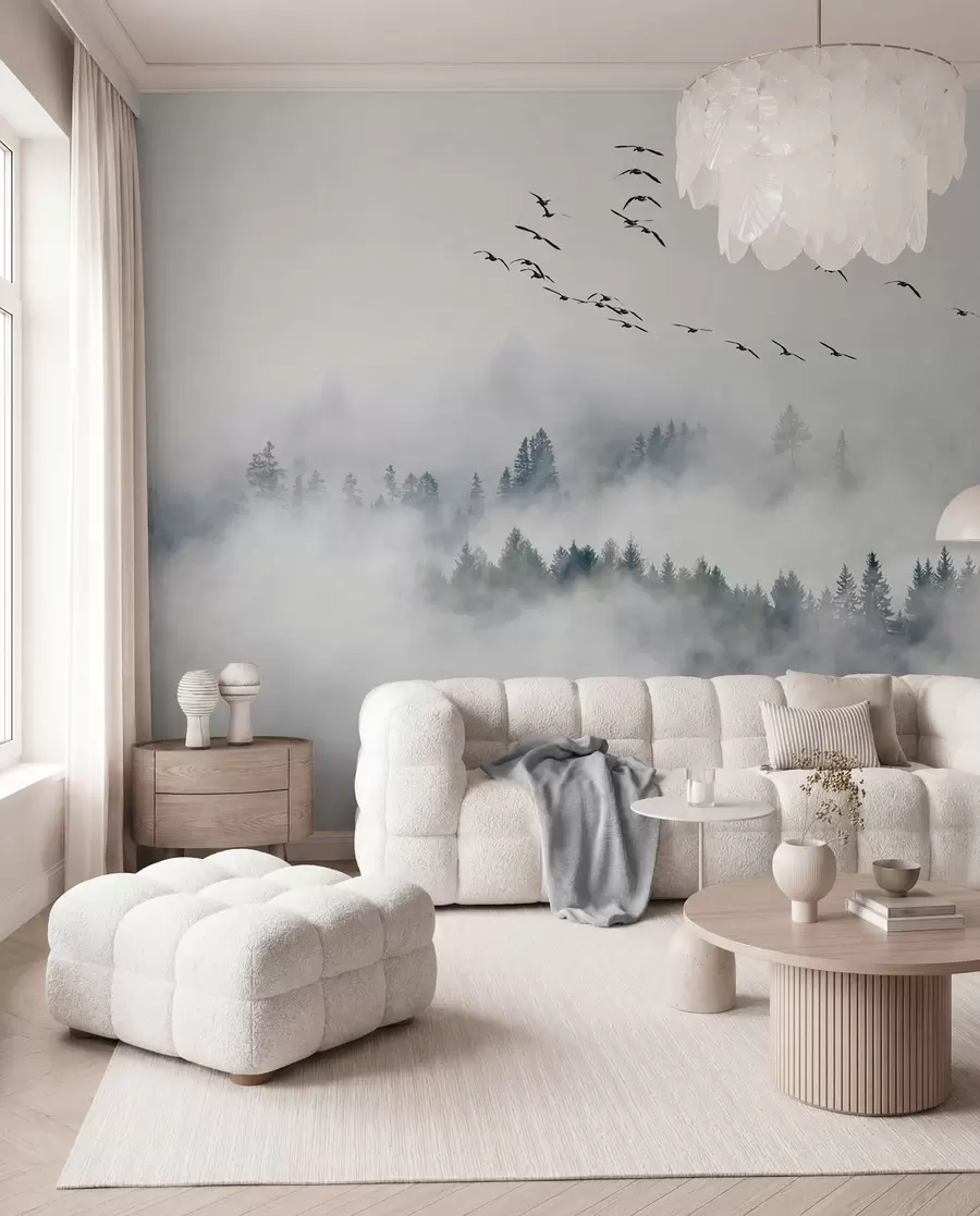 Fototapet Dimskog och fåglar u32480