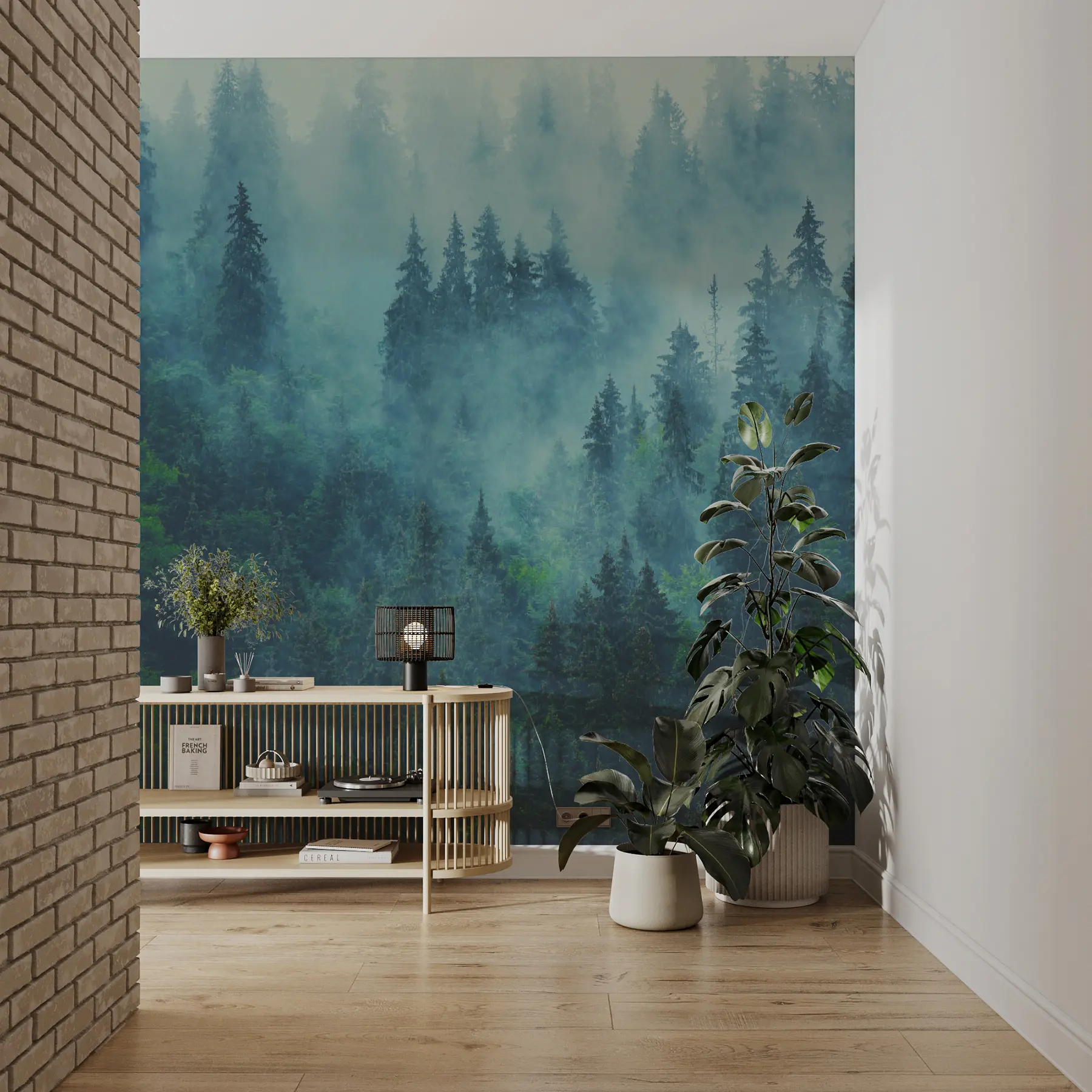 Fototapet Dimmig skog på morgonen u33150