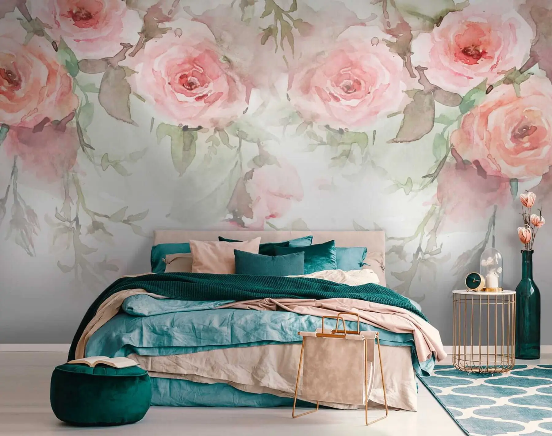 Fototapet Rosa akvarell rosor u34659