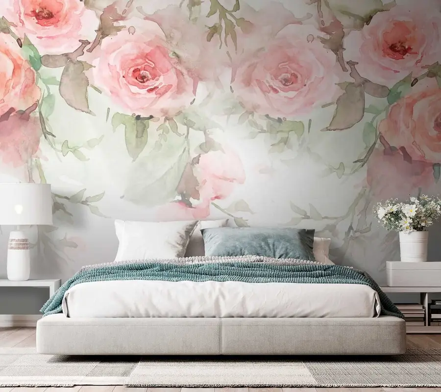 Fototapet Rosa akvarell rosor u34659