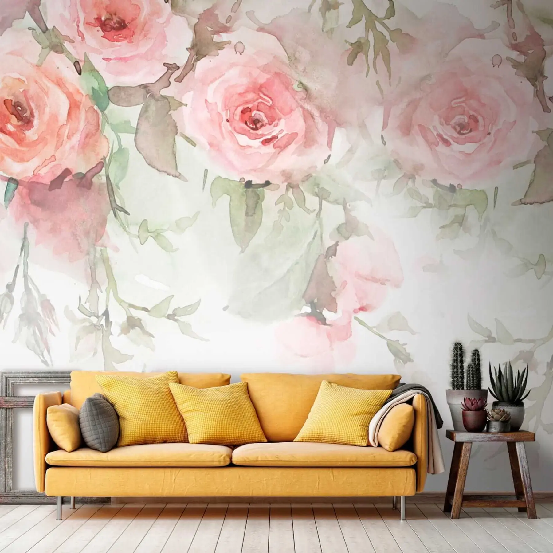 Fototapet Rosa akvarell rosor u34659