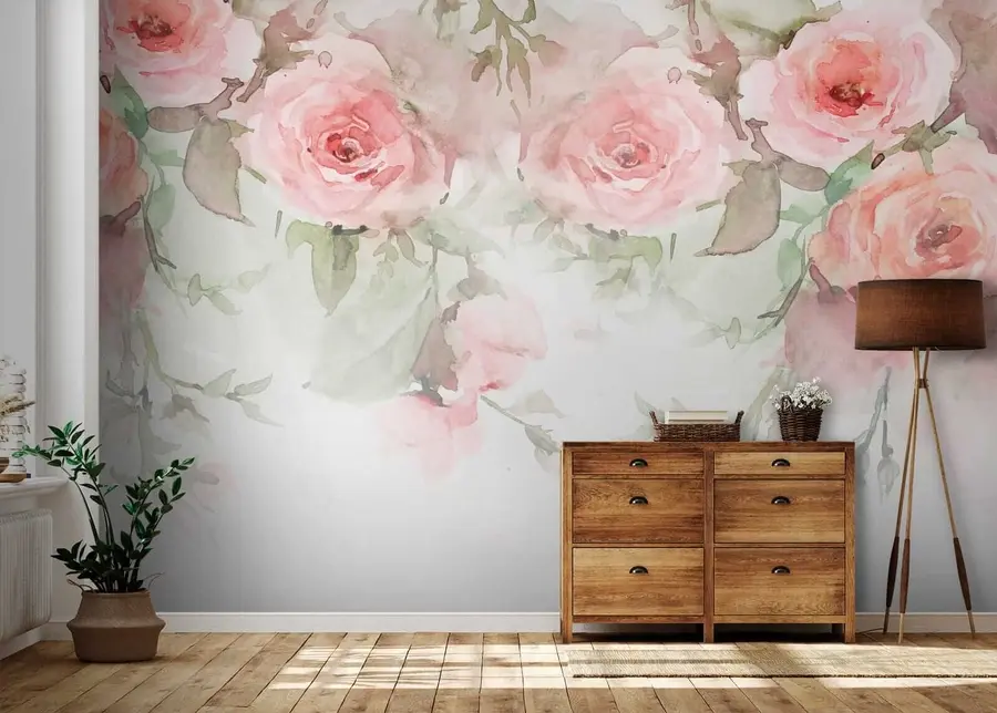Fototapet Rosa akvarell rosor u34659