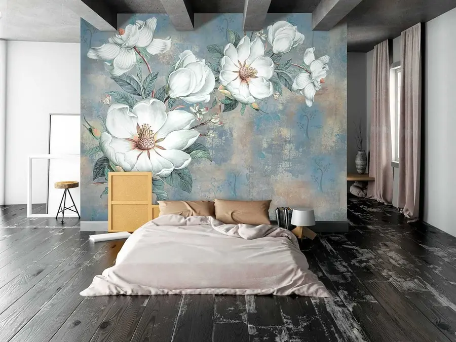 Fototapet Magnolior på grungeväggen u38839