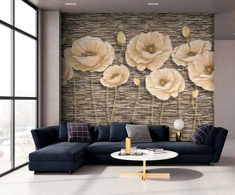 Fototapet Blommor på bakgrunden av en stenmur u41855