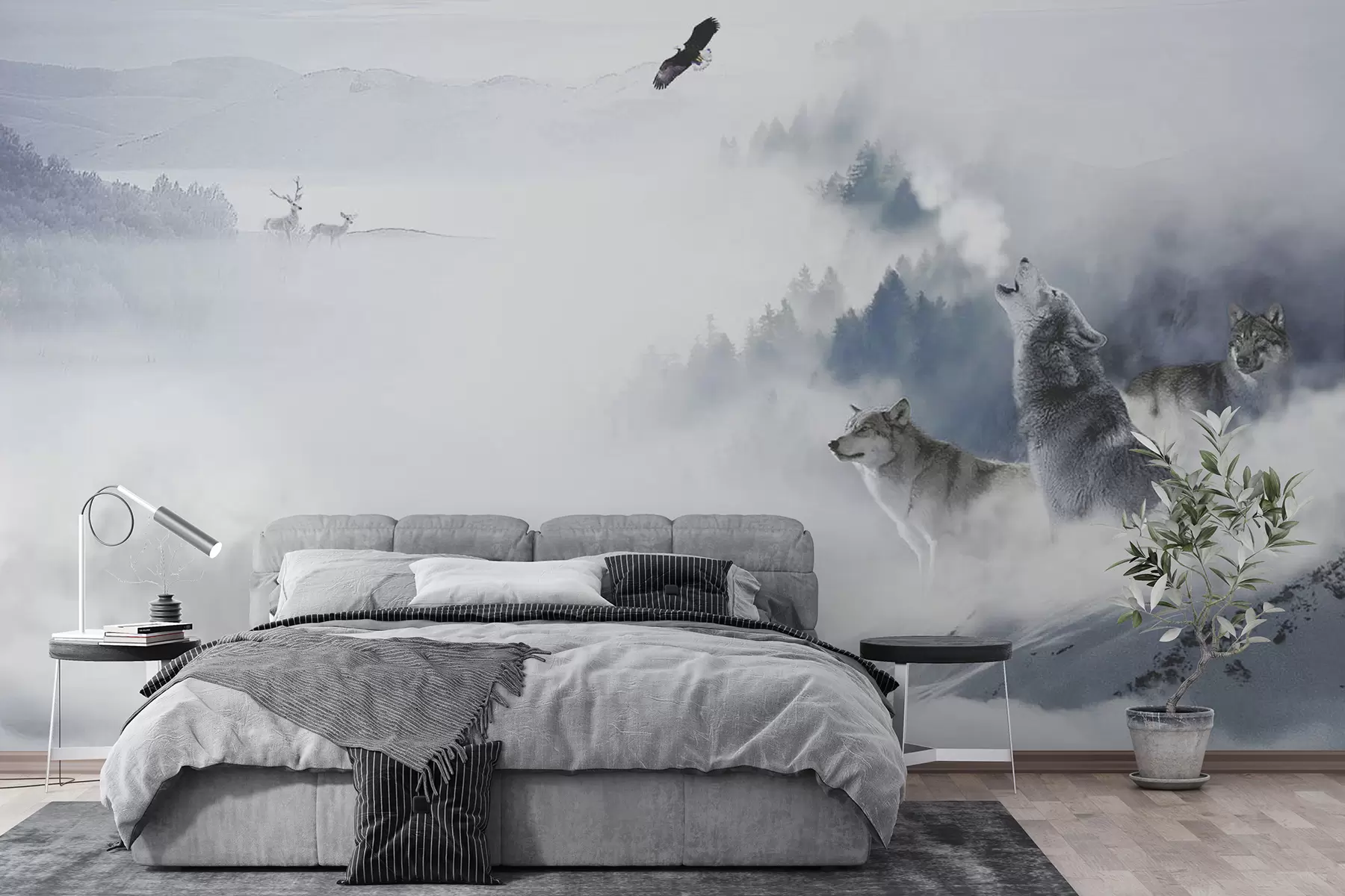 Fototapet Vargar i skogen u42161