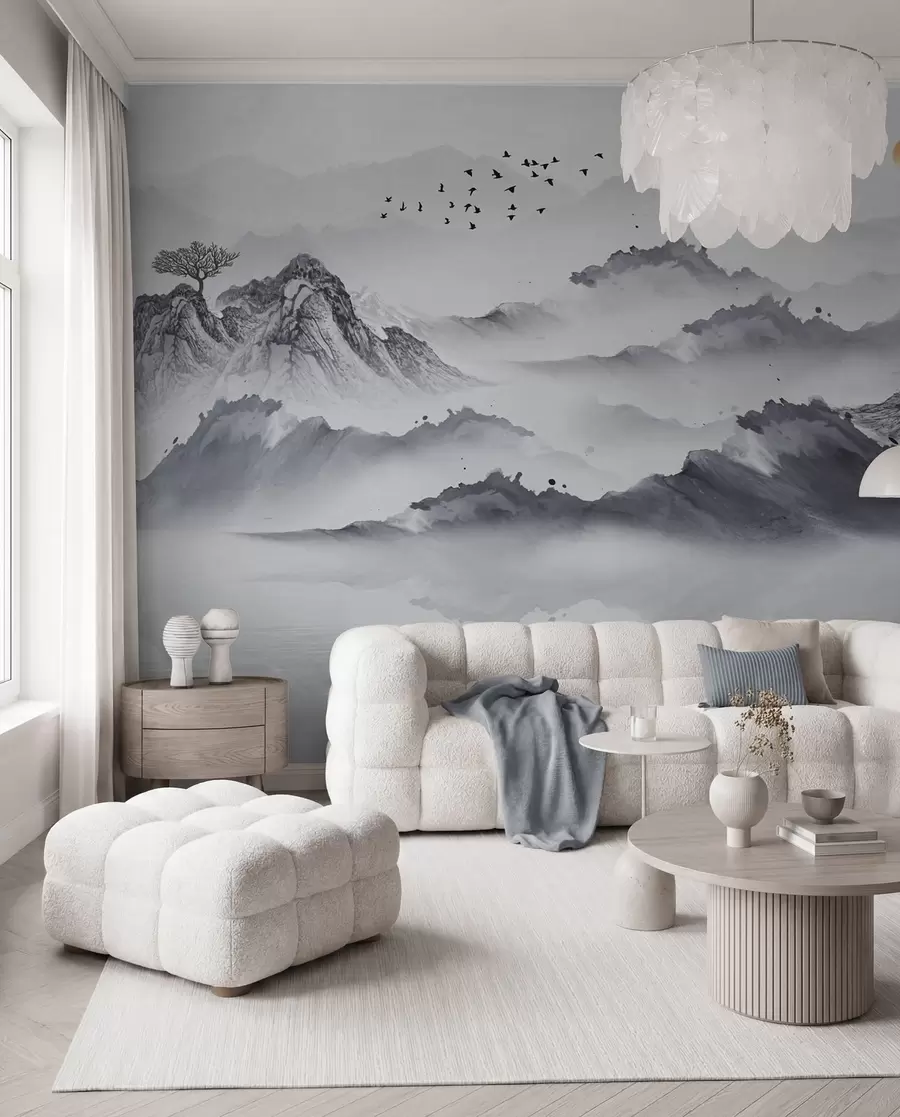 Fototapet Berg i japansk stil. Bläck ritning u44010