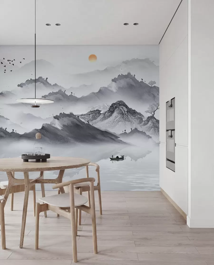 Fototapet Berg i japansk stil. Bläck ritning u44010