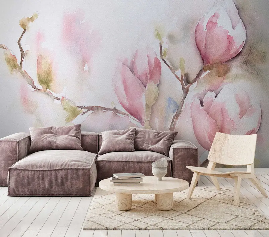 Fototapet Magnolior blommar, akvarellmålning u53757