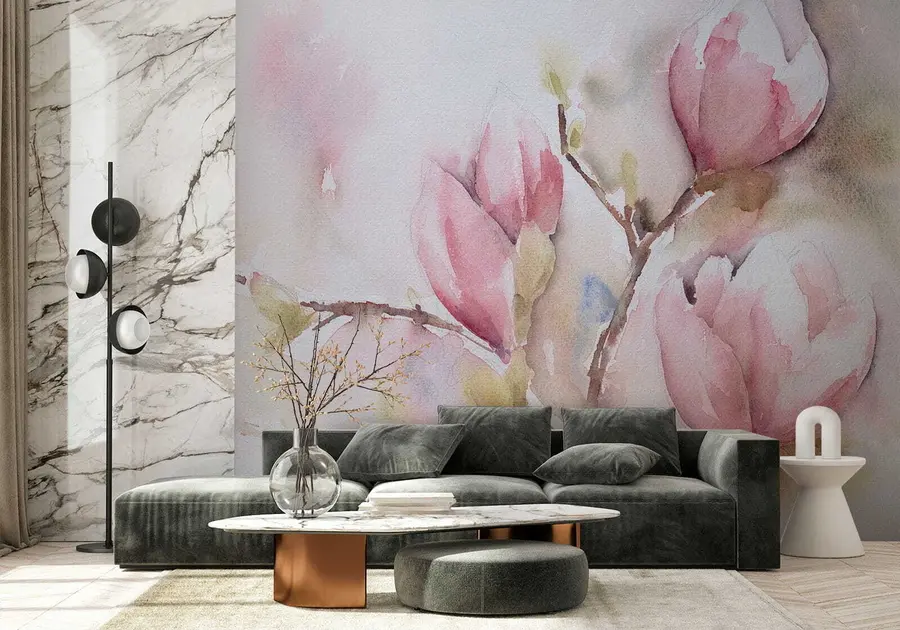 Fototapet Magnolior blommar, akvarellmålning u53757