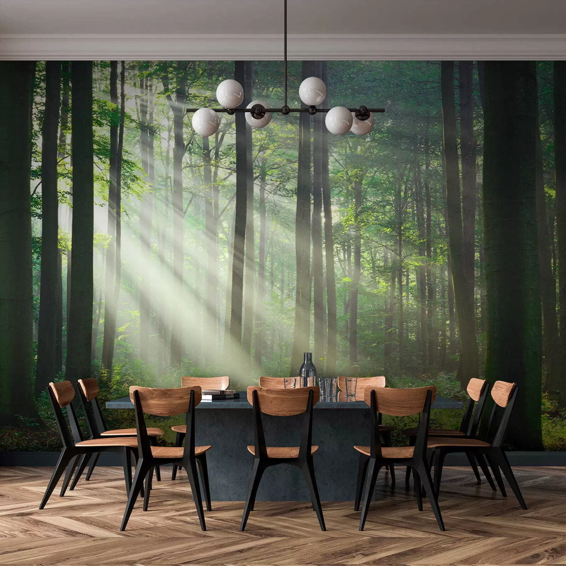 Fototapet Soliga strålar i skogen u56787