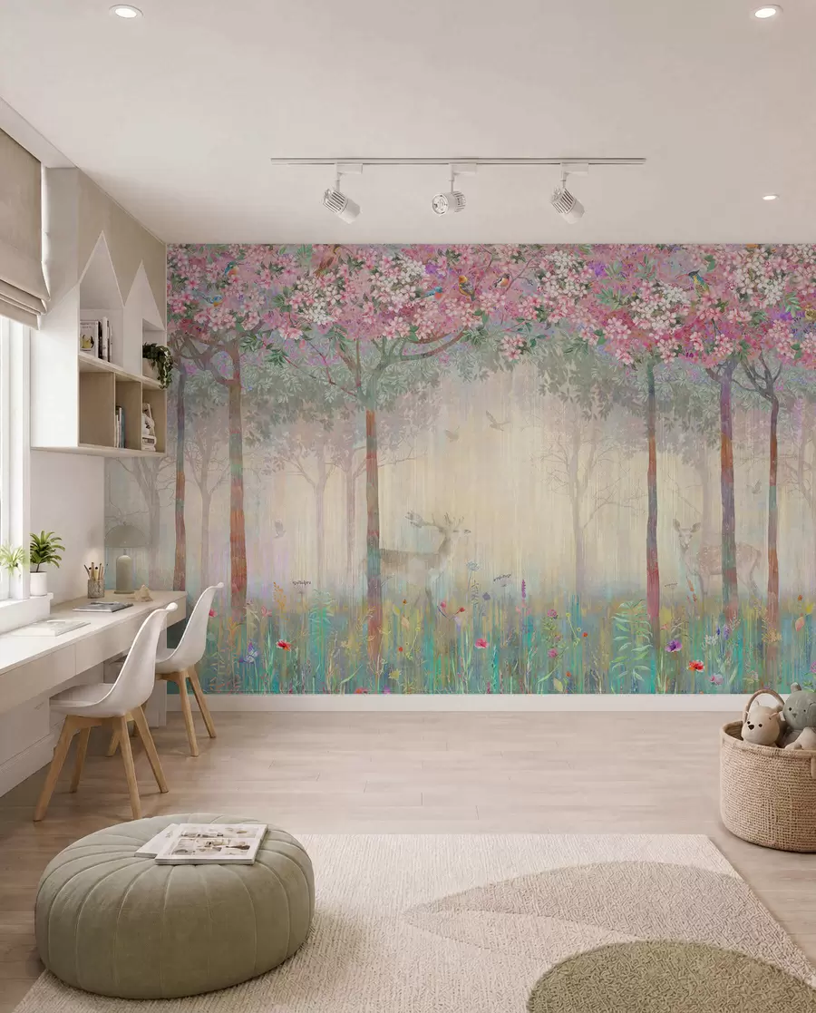 Fototapet Hjortar i den blommande skogen u62100