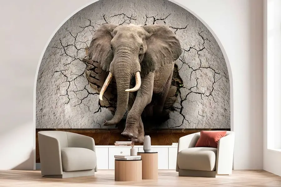 Fototapet Elefant bryter igenom väggen u77854