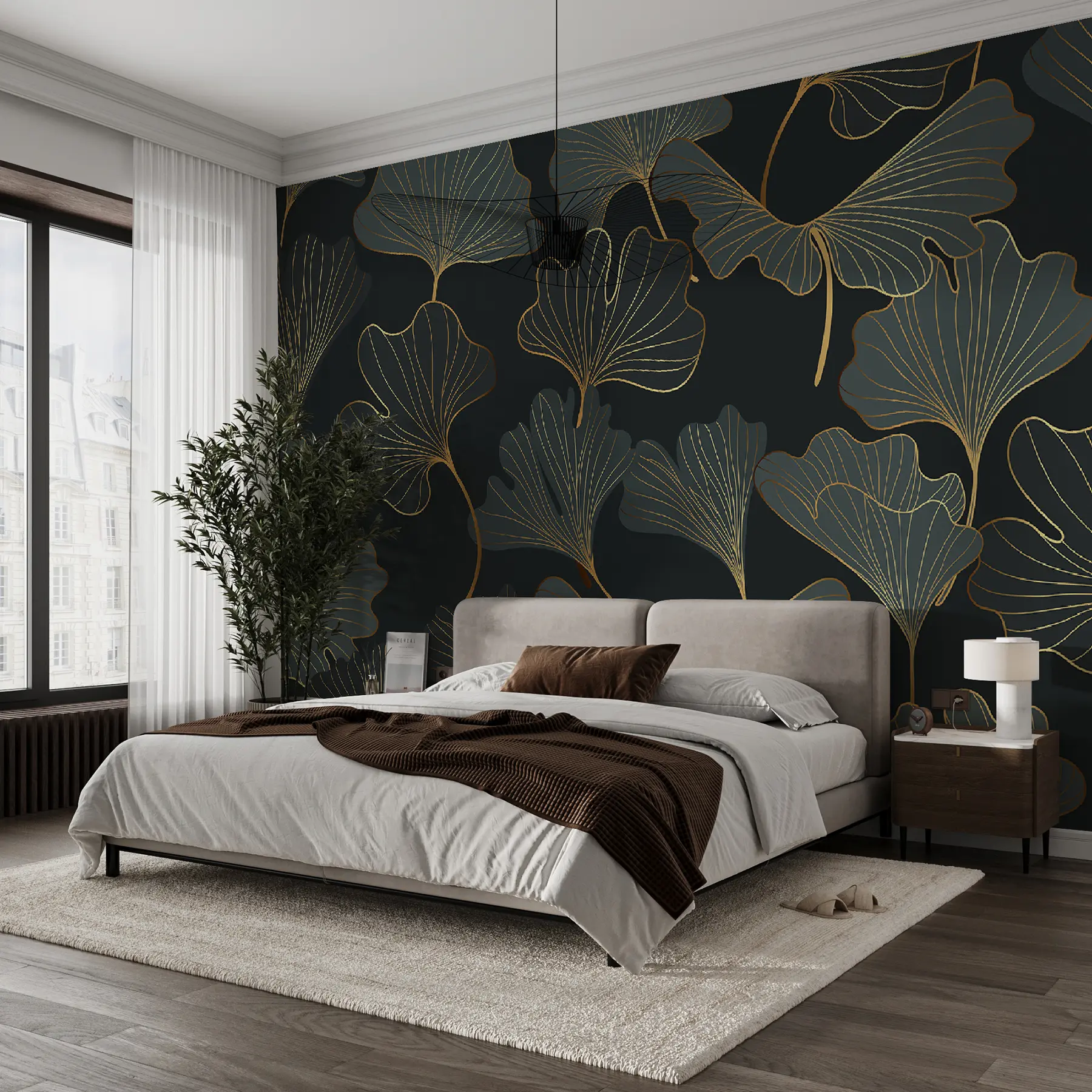 Fototapet Ginkgoblad i art deco-stil u53248