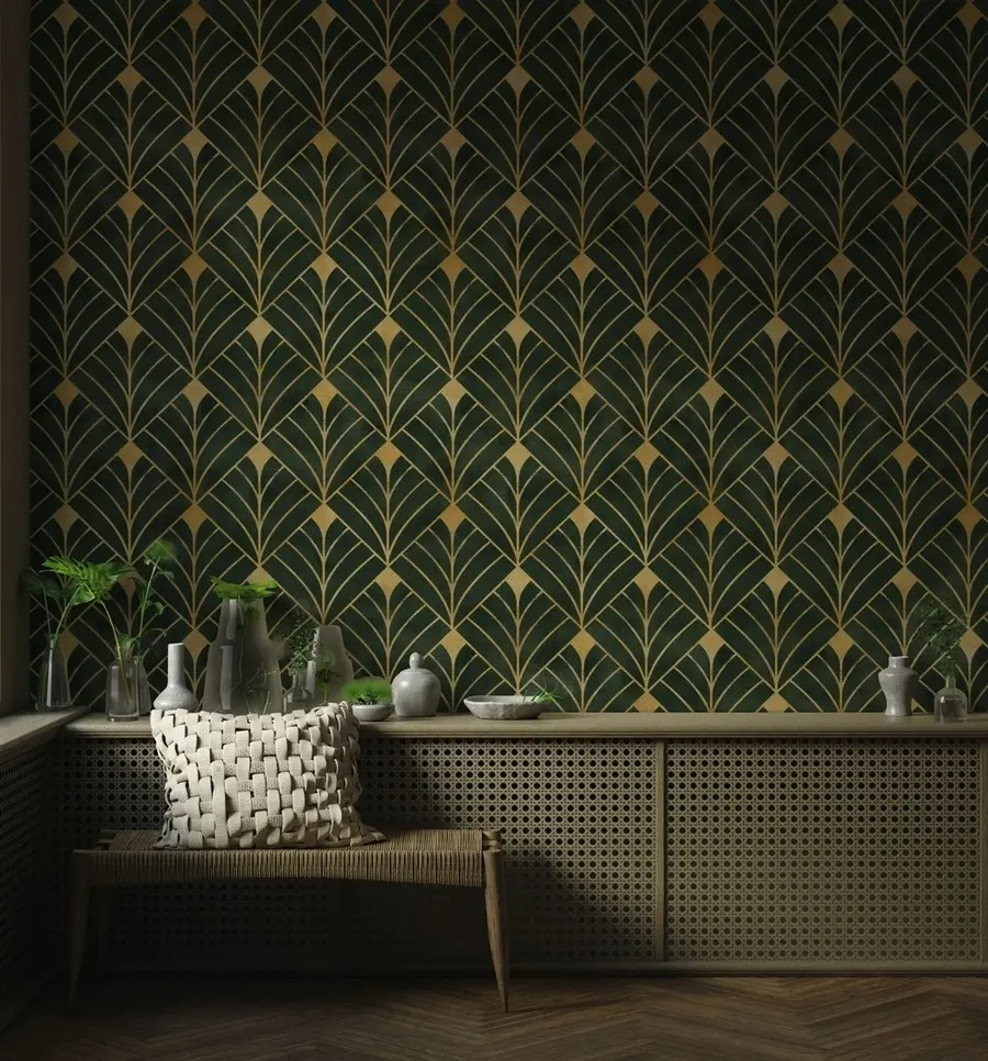 Fototapet Geometriskt mönster på smaragdgrön bakgrund u71347