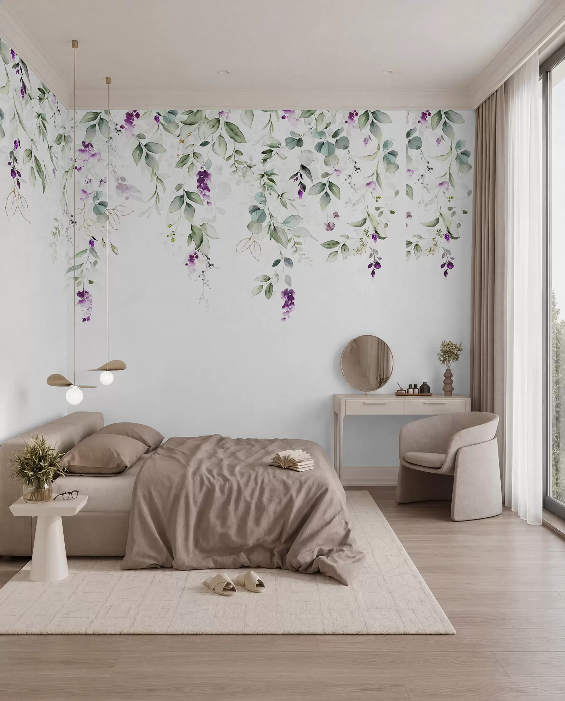 Fototapet akvarellkomposition med lavendelblommor u99687