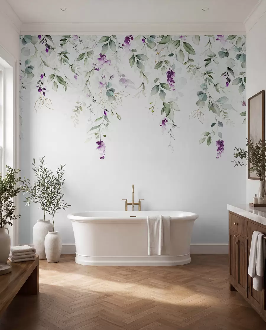 Fototapet akvarellkomposition med lavendelblommor u99687
