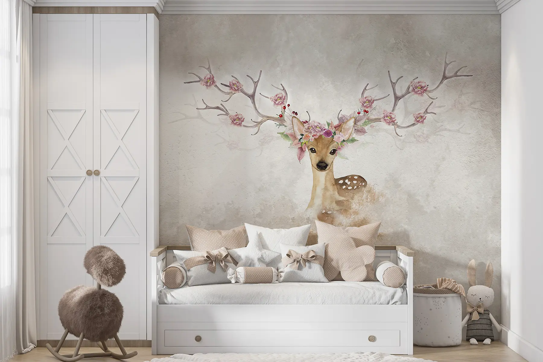 Fototapet Hjortar med blommor på hornen u04671d1