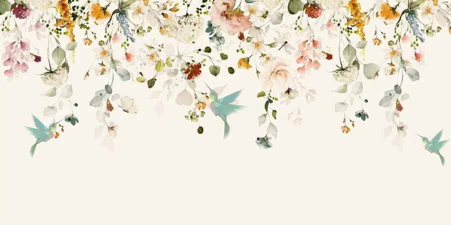 Fototapet Blommor och kolibrier u59610d2