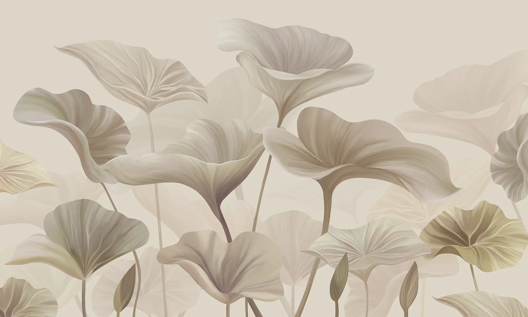 Fototapet Underbara stora blad i beige färg w00385v3