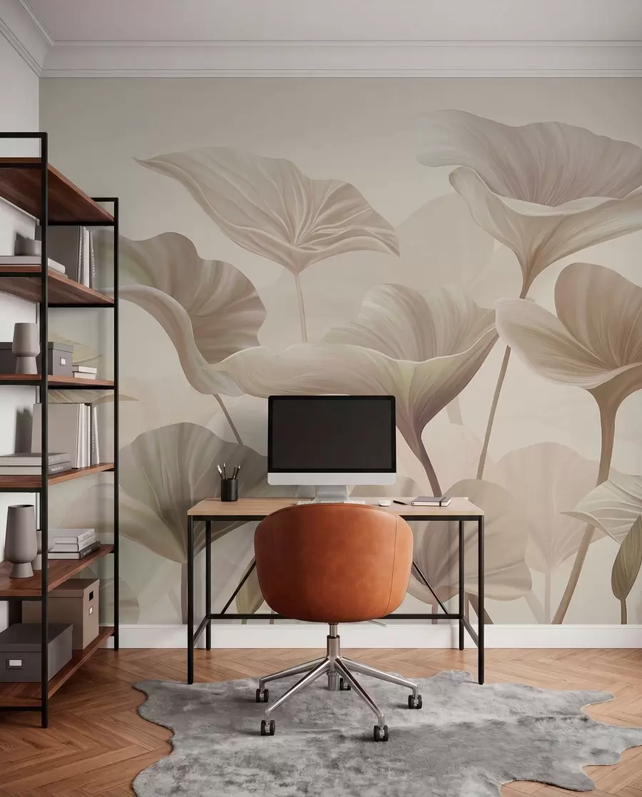 Fototapet Underbara stora blad i beige färg w00385v3