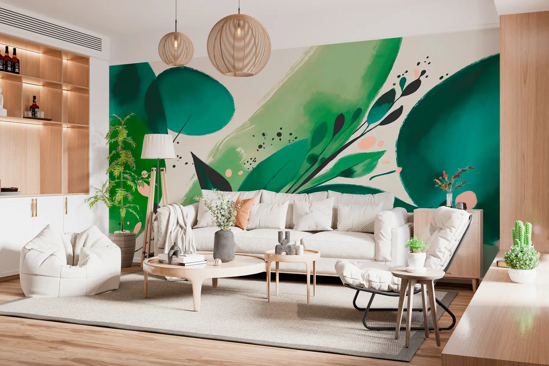 Fototapet Abstrakt tryck blommotiv och löv, minimalism w00394