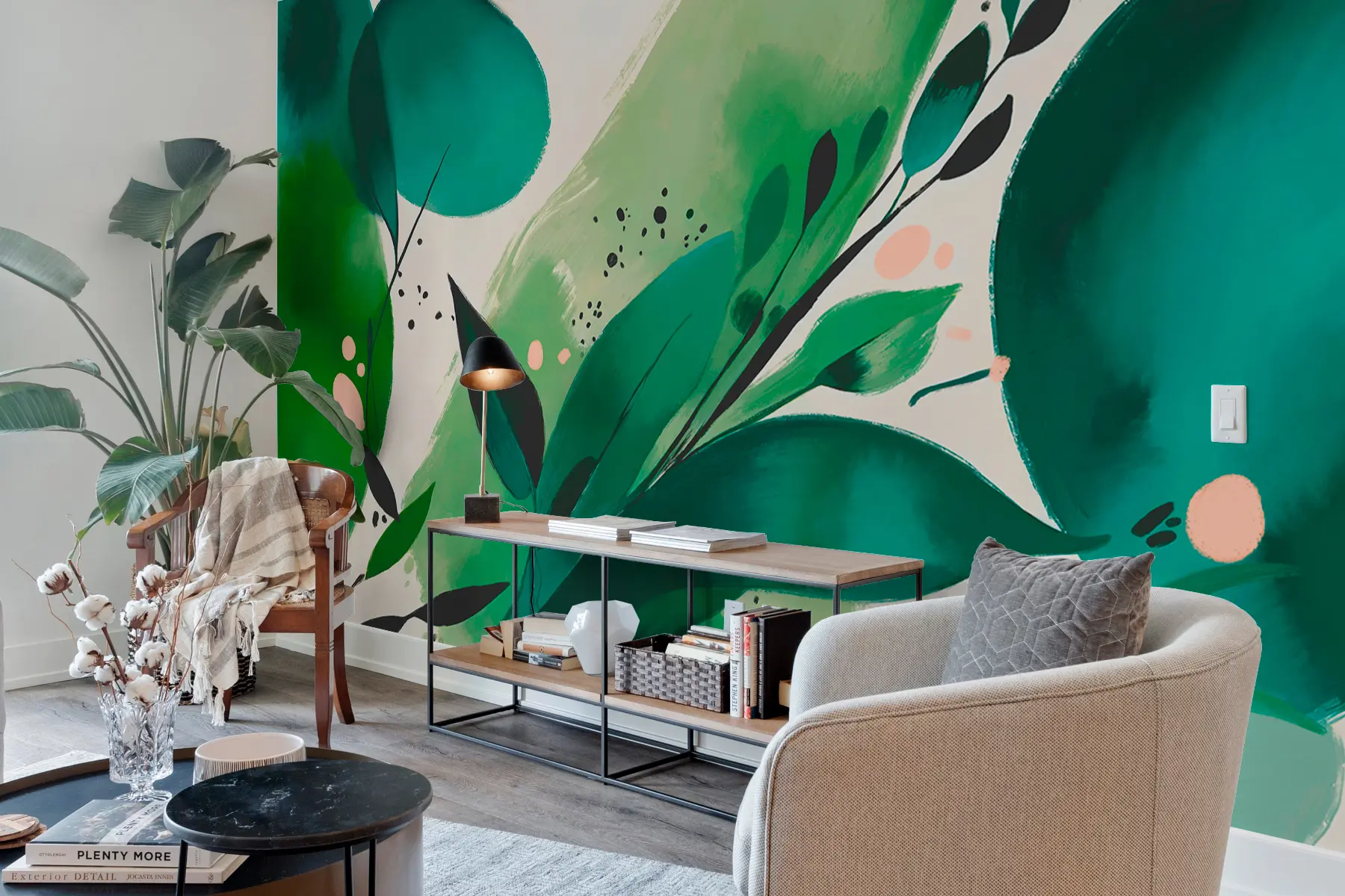 Fototapet Abstrakt tryck blommotiv och löv, minimalism w00394