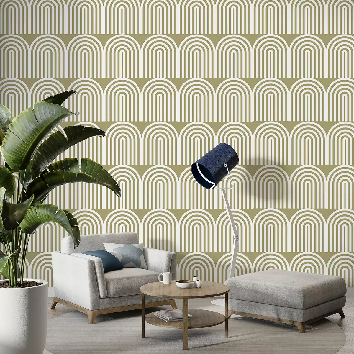 Fototapet Vita ovala linjer på ljusgrön bakgrund w00484v2