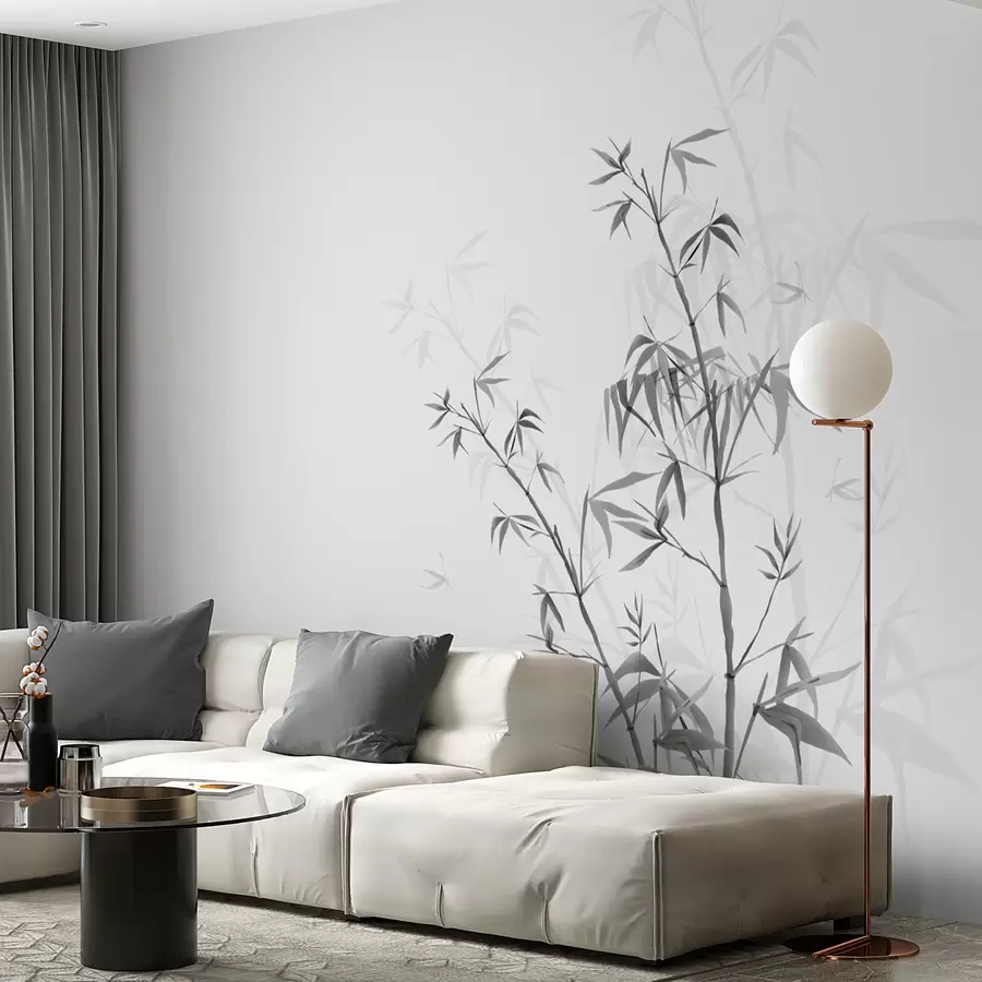 Fototapet Minimalism stil Japandi växt bambu Chinoiserie grå färg w00546v1