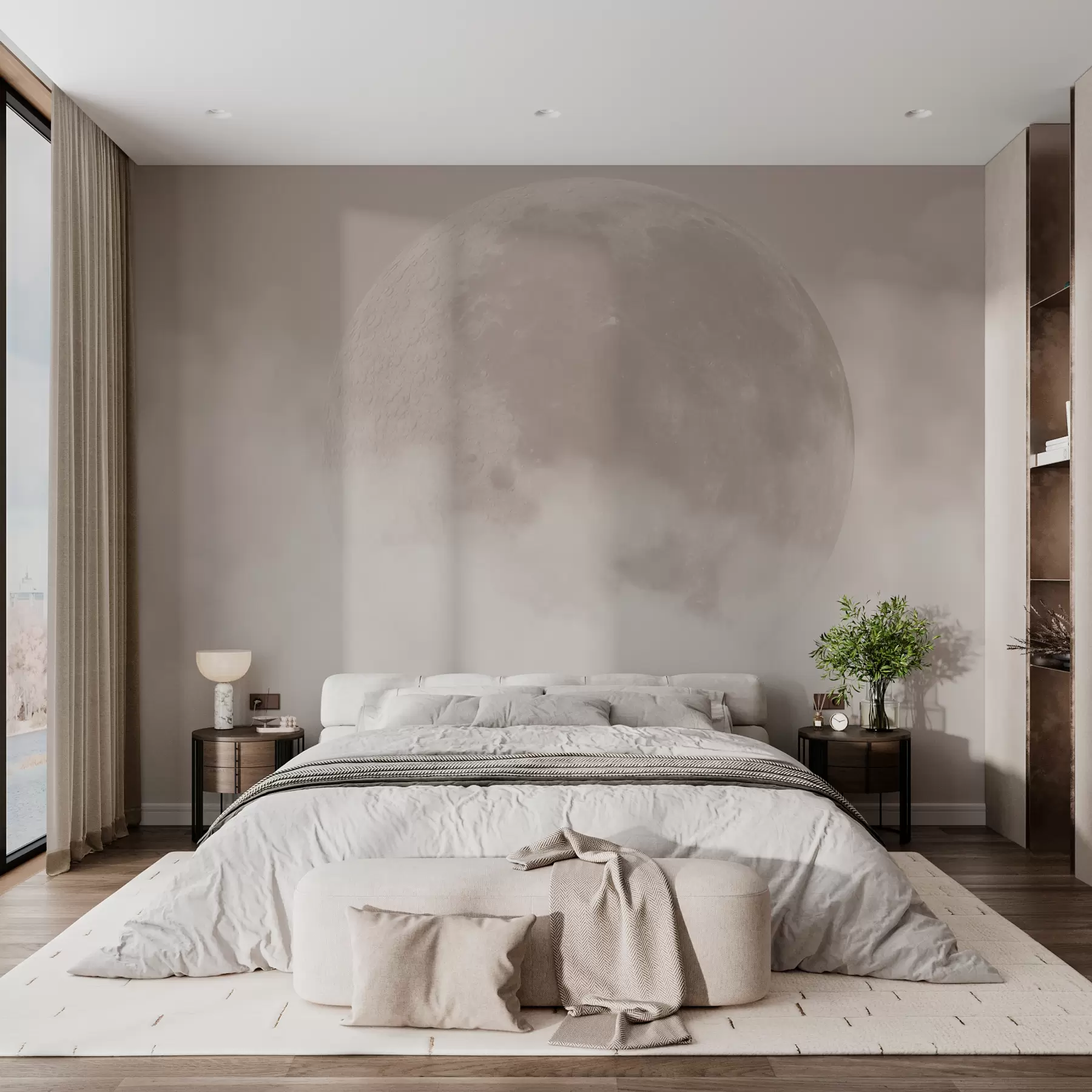 Fototapet Stor måne bland molnen av beige färg loft stil w00548