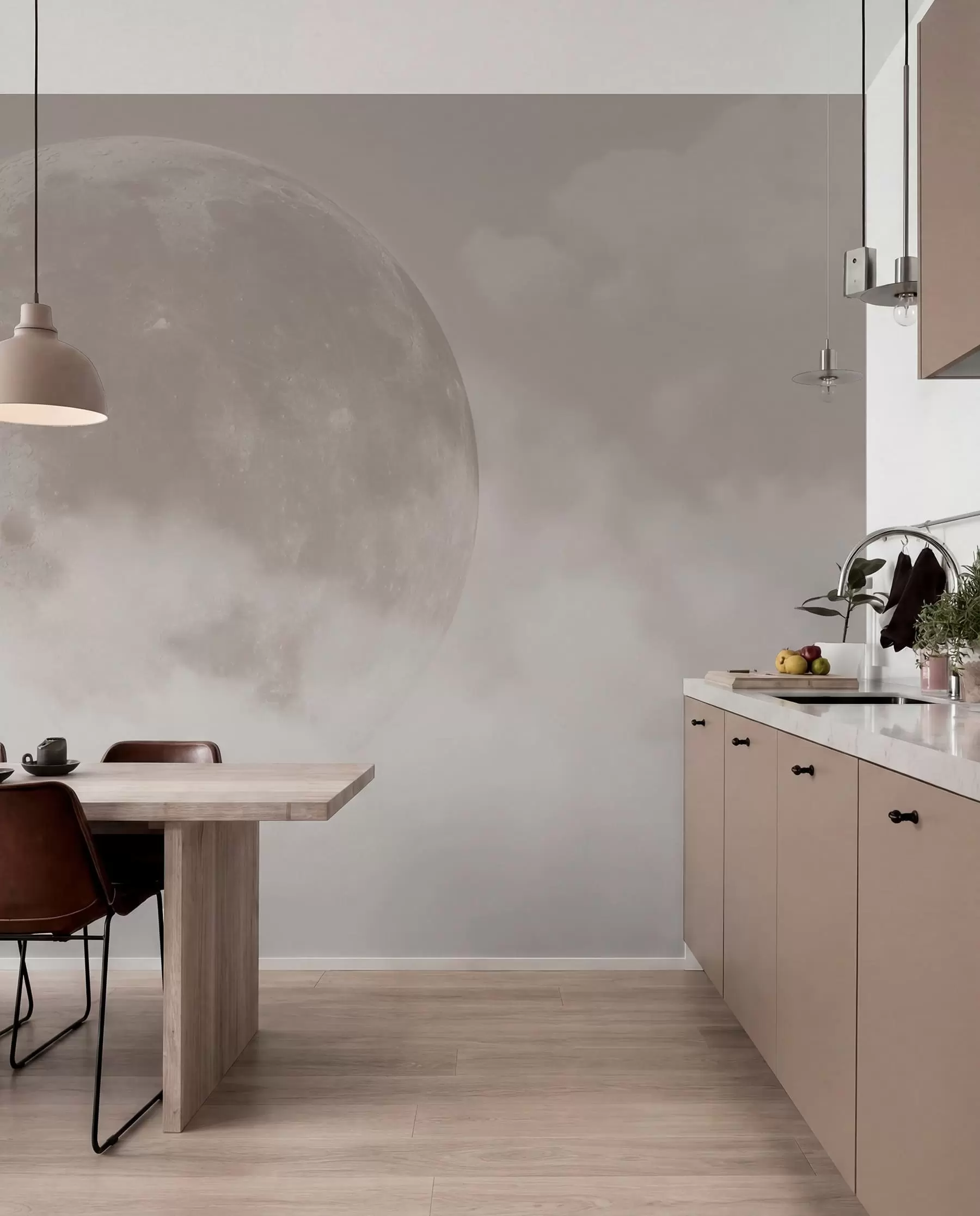 Fototapet Stor måne bland molnen av beige färg loft stil w00548