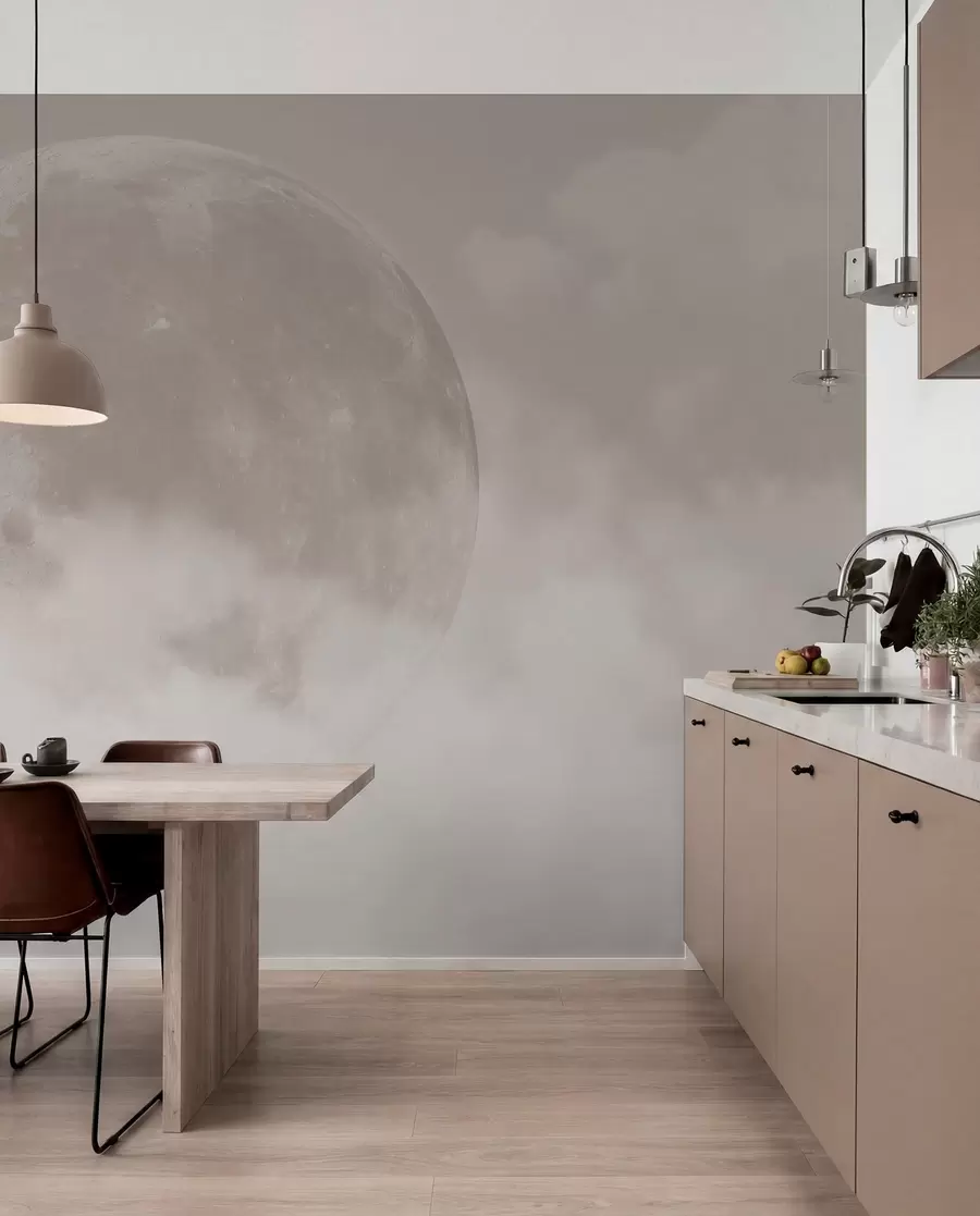 Fototapet Stor måne bland molnen av beige färg loft stil w00548