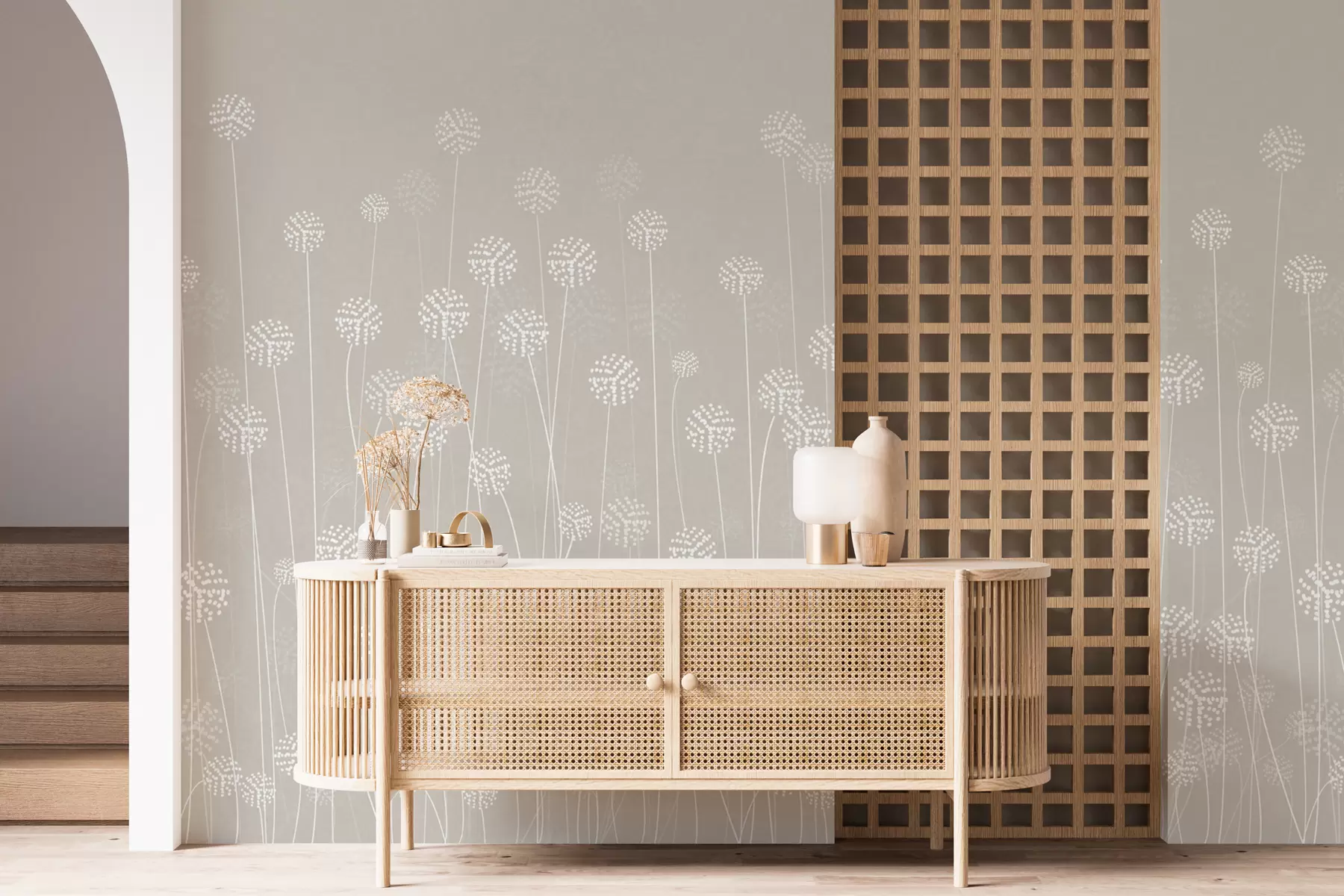 Fototapet Maskros fält av beige färg w00613