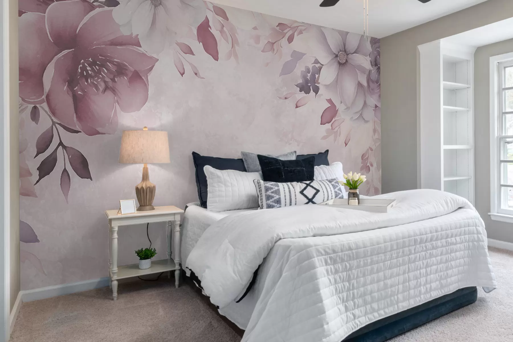 Fototapet stora blommor, rosa blommor, delikat, rosa färg w00606