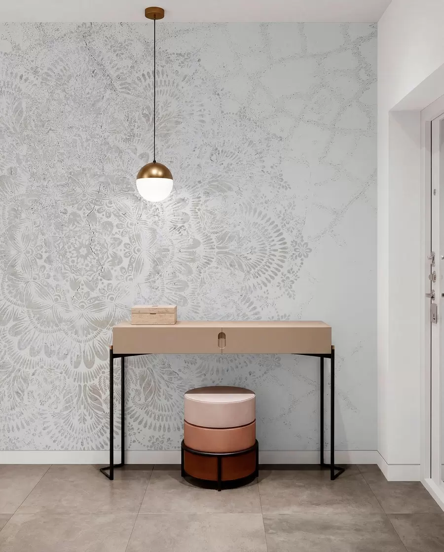 Fototapet Mandala, vitt spetsmönster med blom- och cirkulära motiv, skapar en delikat och intrikat design w00737