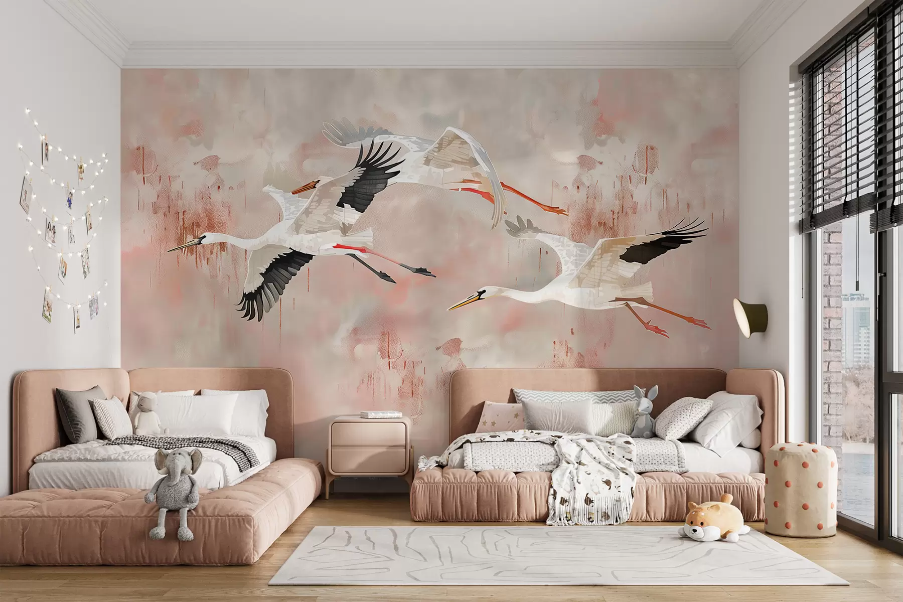 Fototapet Storkar på en ljusrosa bakgrund w00760