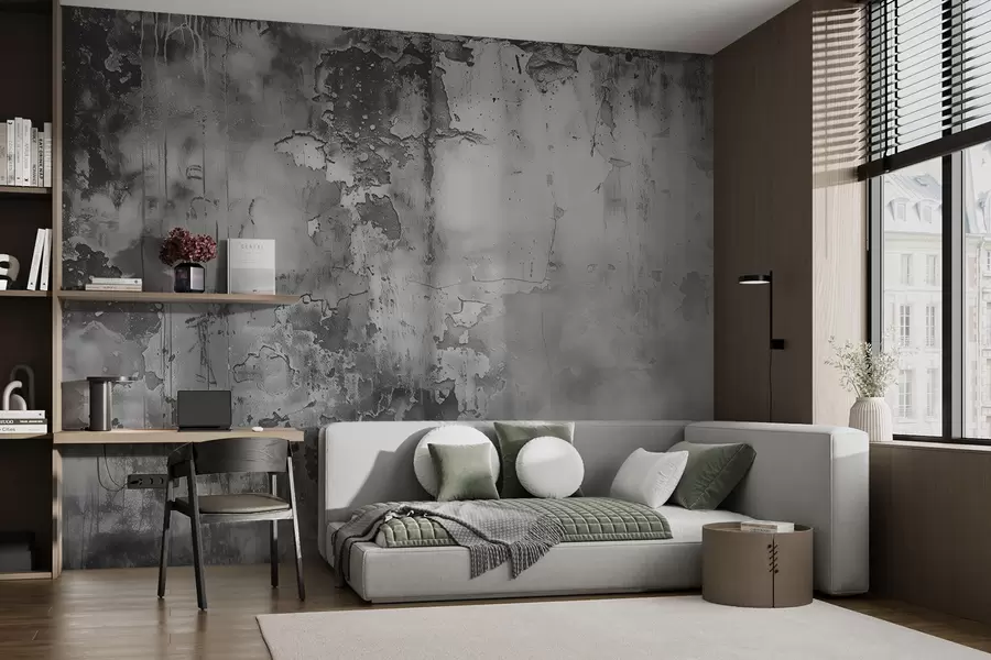 Fototapet Grå shabby vägg och rök w00766