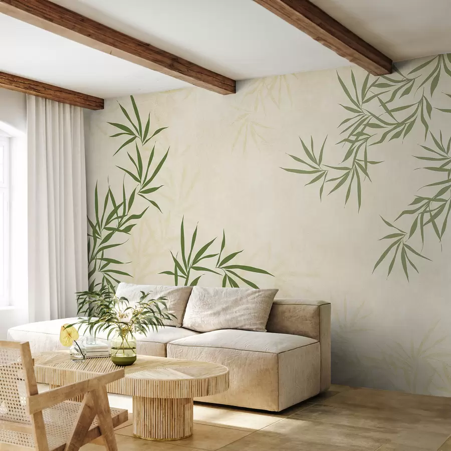 Fototapet Plantera kvistar, bambu, vintage stil, textur bakgrund, gul, grön färg w00817